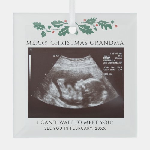 Merry Christmas Grandma Pregnancy Baby Reveal Glass Ornament
