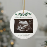Merry Christmas Grandma Pregnancy Baby Scan Ceramic Ornament<br><div class="desc">It's always a good time to share this exciting news with your nearest and dearest. Perfect Christmas gift idea for the grandma to be with ultrasound photo. Customize this unique announcement display, add your details and let everyone know about this special news. Great gift for new parents and baby showers....</div>