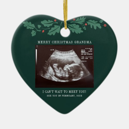 Merry Christmas Grandma Pregnancy Scan Photo Ceramic Ornament