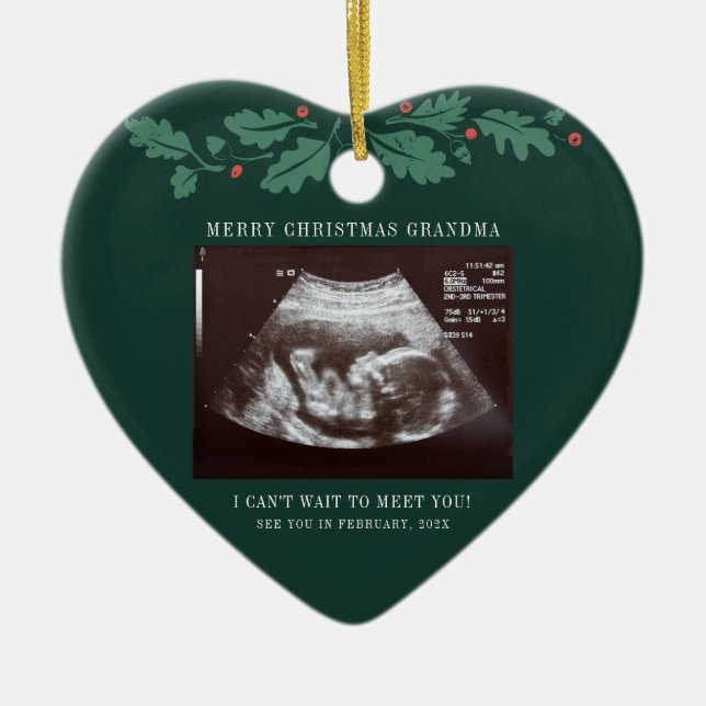Merry Christmas Grandma Pregnancy Scan Photo Ceramic Ornament (Front)