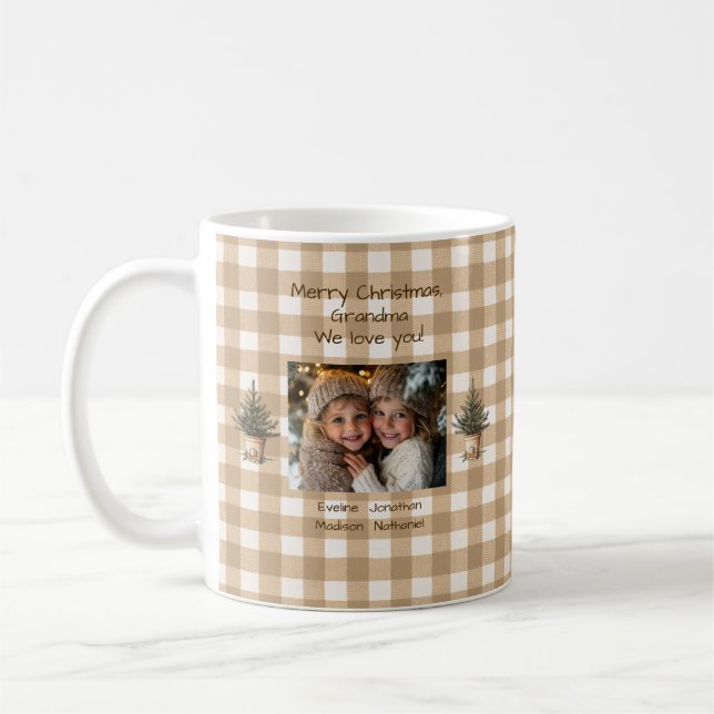 Merry Christmas Grandma Rustic Gingham Photo  Coffee Mug (Left)