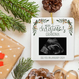 Merry Christmas Grandma Ultrasound Photo Ceramic Ornament