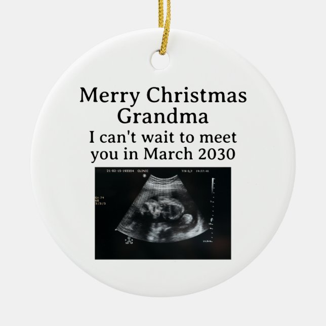Merry Christmas Grandma Ultrasound Pregnancy Ceramic Ornament (Front)