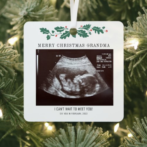 Merry Christmas Grandma Ultrasound Pregnancy Photo Metal Ornament