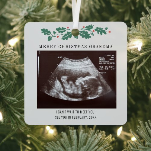 Merry Christmas Grandma Ultrasound Pregnancy Scan Metal Ornament