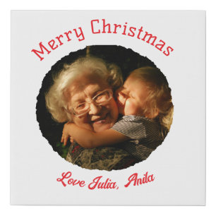 Merry Christmas grandmother daughter photo circle Faux Canvas Print