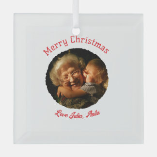 Merry Christmas grandmother daughter photo circle Glass Ornament