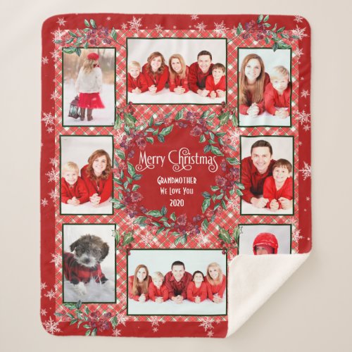 Merry Christmas Grandmother Family Photo Collage Sherpa Blanket