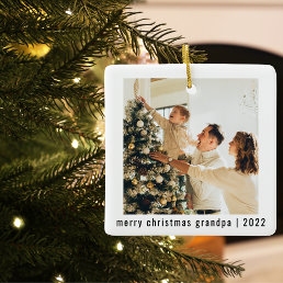 Merry Christmas Grandpa 2022 | Two Photo  Ceramic Ornament