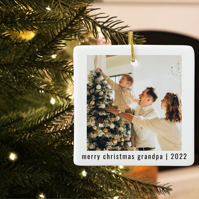 Merry Christmas Grandpa 2022 | Two Photo  Ceramic Ornament (Creator Uploaded)