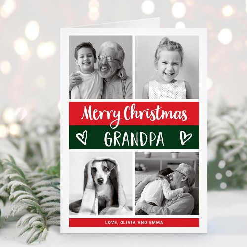Merry Christmas Grandpa  Color Block Photo Grid Holiday Card