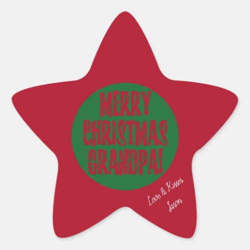 Merry Christmas Grandpa Red Green Stars Typography Star Sticker