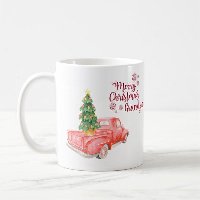 Merry Christmas Grandpa RED TRUCK Personalized Coffee Mug (Left)