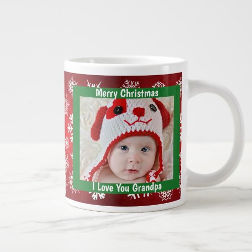 Merry Christmas Grandpa Red  White Custom Photo Large Coffee Mug
