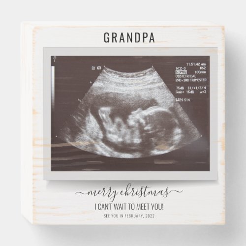 Merry Christmas Grandpa Ultrasound Photo Pregnancy Wooden Box Sign