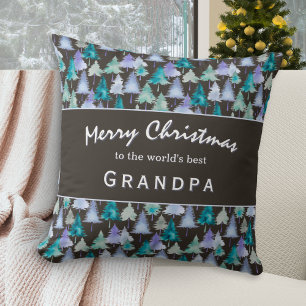Merry Christmas Grandpa Watercolor Forest Trees Throw Pillow