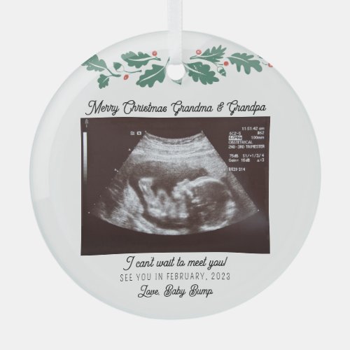 Merry Christmas Grandparent Pregnancy Ultrasound Glass Ornament