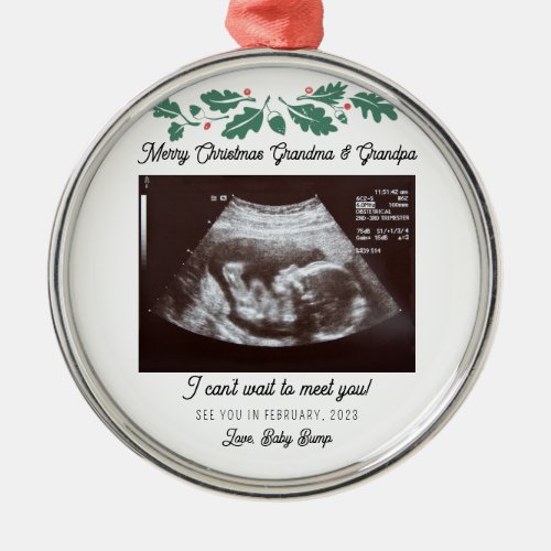 Merry Christmas Grandparents Pregnancy Baby Scan Metal Ornament