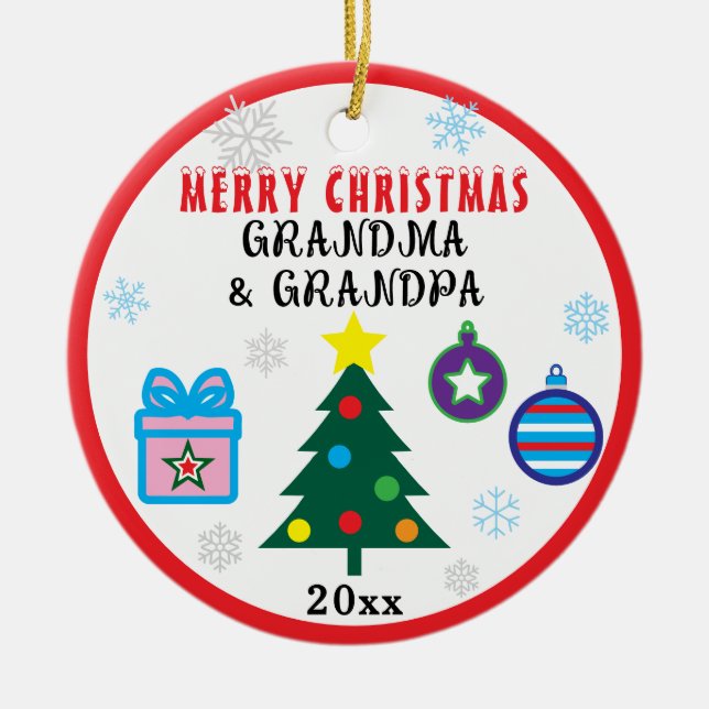 Merry Christmas Grandparents Snowflakes Tree PHOTO Ceramic Ornament (Front)