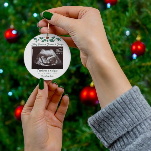 Merry Christmas Grandparents Ultrasound Pregnancy Ceramic Ornament