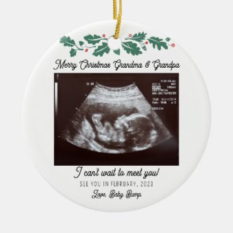 Merry Christmas Grandparents Ultrasound Pregnancy Ceramic Ornament | Zazzle