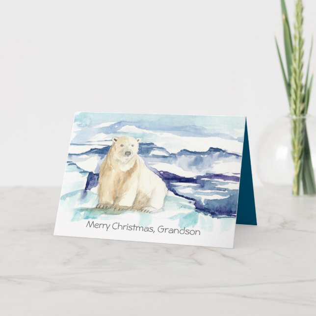 Merry Christmas Grandson Polar Bear Iceberg Card (Front)