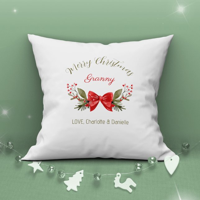 Merry Christmas Granny Bow Berries Modern  Throw Pillow (Merry Christmas Granny Bow Berries Modern Throw Pillow ©Susanne Sachers - Sunny Mind Design 🌞)
