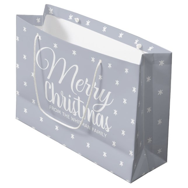 Merry Christmas Gray Large Gift Bag (Front Angled)