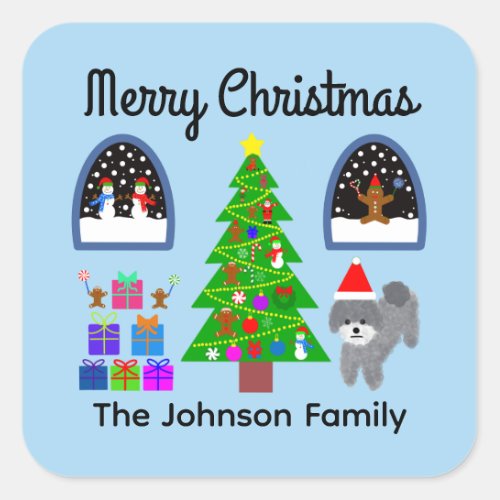Merry Christmas Gray Poodle Christmas 4 Stickers