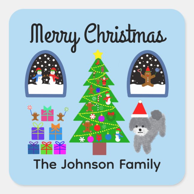 Merry Christmas Gray Poodle Christmas #4 Stickers (Front)