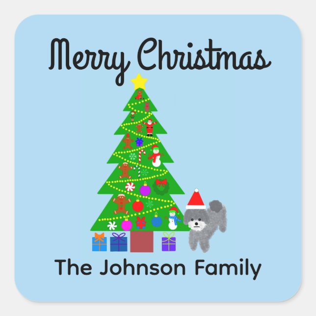 Merry Christmas Gray Poodle Christmas #5 Stickers (Front)