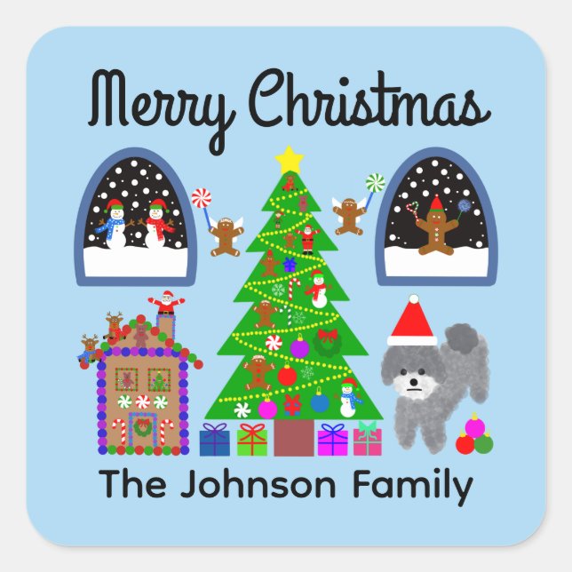 Merry Christmas Gray Poodle Christmas #6 Stickers (Front)