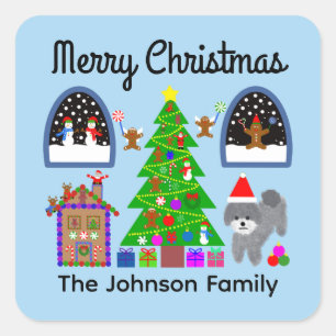 Merry Christmas Gray Poodle Christmas #6 Stickers