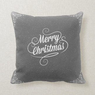 Merry Christmas Gray Snowy Cushion