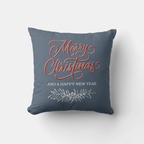 Merry Christmas Gray Throw Pillow