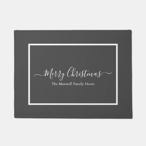 Merry Christmas gray white family name  Doormat