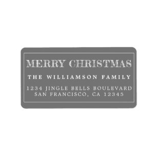 Merry Christmas Gray White Return Address Label