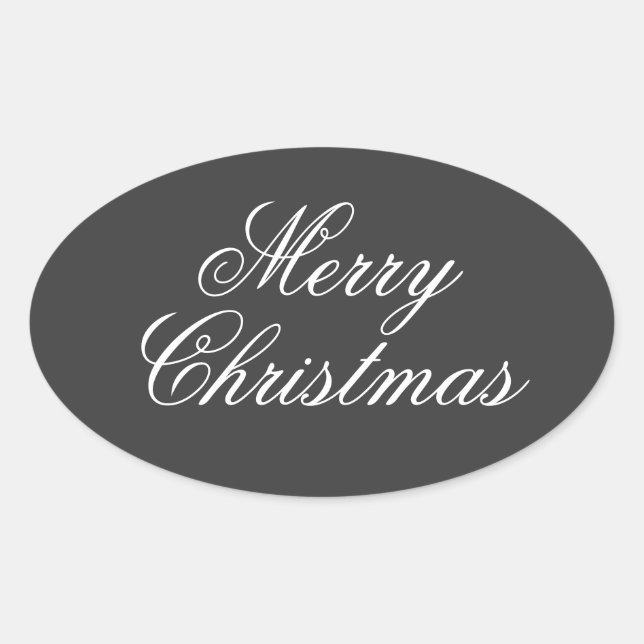 Merry Christmas Gray White Script Oval Sticker (Front)