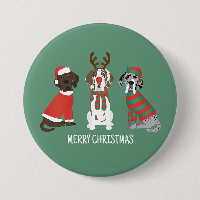Merry Christmas Great Dane Dogs Button (Front)