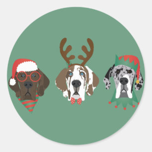 Merry Christmas Great Dane Dogs Classic Round Sticker