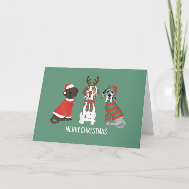 Merry Christmas Great Dane Dogs Holiday Card (Front)