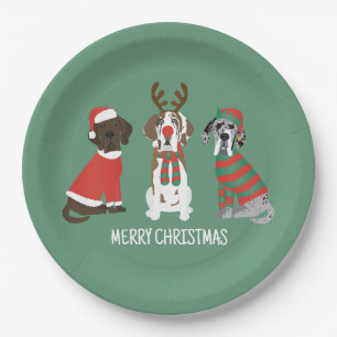Merry Christmas Great Dane Dogs Paper Plates