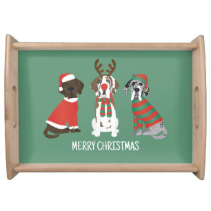 Merry Christmas Great Dane Dogs Serving Tray
