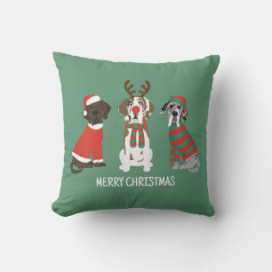 Merry Christmas Great Dane Dogs Throw Pillow