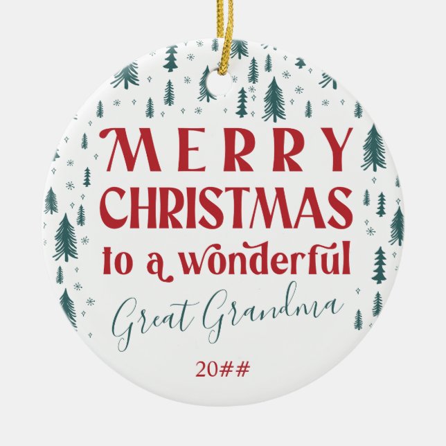 Merry Christmas Great Grandma Christmas Tree Photo Ceramic Ornament (Front)