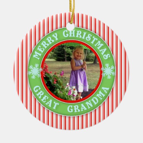 Merry Christmas Great Grandma Dated Photo Ceramic Ornament