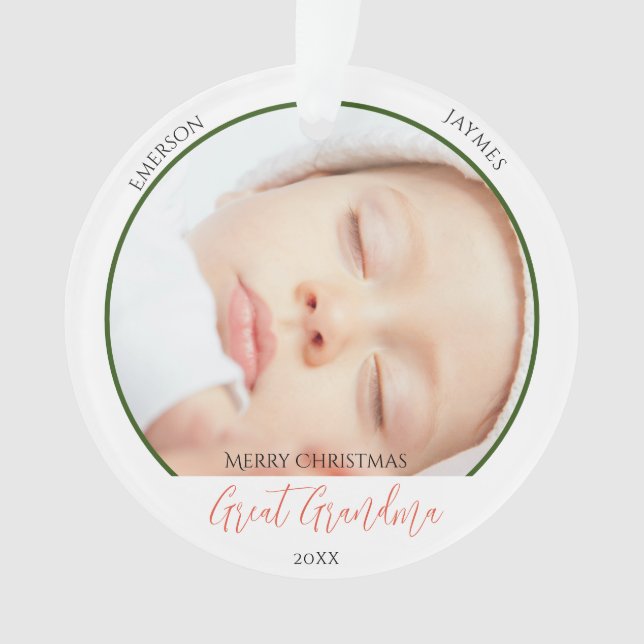 Merry Christmas Great Grandma Photo Script Ornament (Front)
