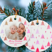 Merry Christmas Great Grandma Pink Gold Photo Ceramic Ornament at Zazzle