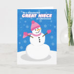 Merry Christmas Great Niece Cute Snowman Holiday Card<br><div class="desc">This adorable snowgirl is seasick the beautiful snowflakes falling all around on a chilly winter day. The cute way to wish your great starts Merry Christmas!</div>