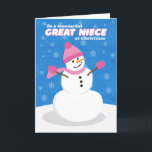 Merry Christmas Great Niece Cute Snowman Holiday Card<br><div class="desc">This adorable snowgirl is seasick the beautiful snowflakes falling all around on a chilly winter day. The cute way to wish your great starts Merry Christmas!</div>